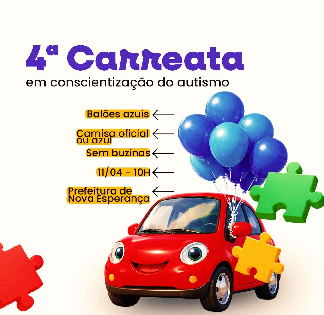 Carreata Silenciosa mobiliza Nova Esperança neste sábado (11) em prol da conscientização sobre o autismo