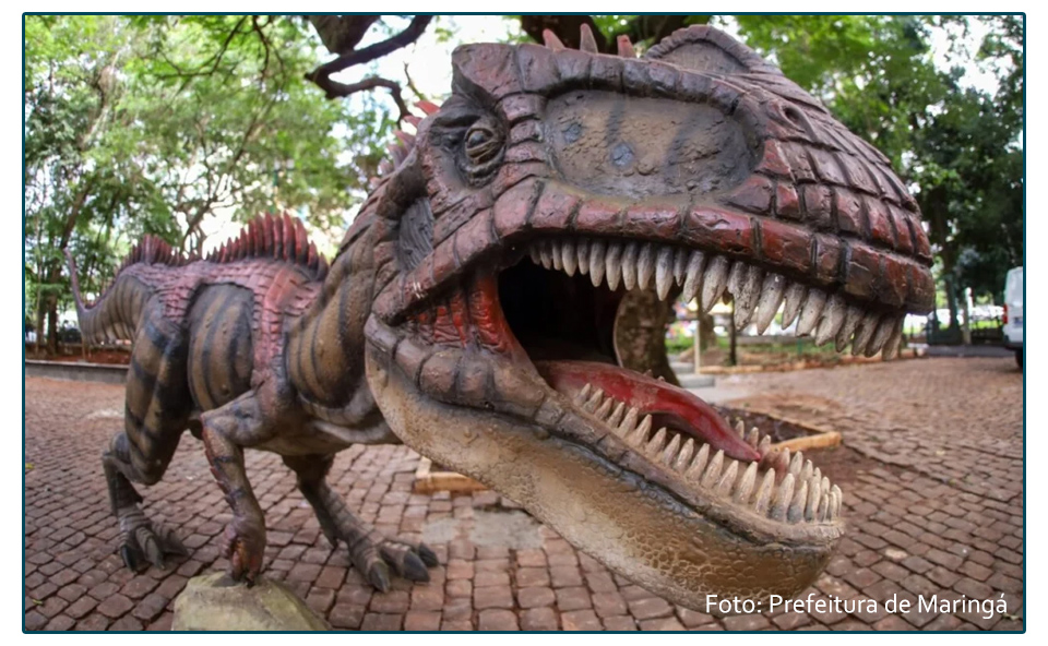DINOSSAUROS GIGANTES INVADEM MARINGÁ: Exposição gratuita com mais de 40 réplicas impressiona famílias no Parque do Ingá.